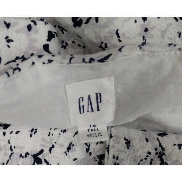 Gap White Grey Black Floral Linen Bib Front Button Down Dress w Pockets 16 Tall - Picture 8 of 9